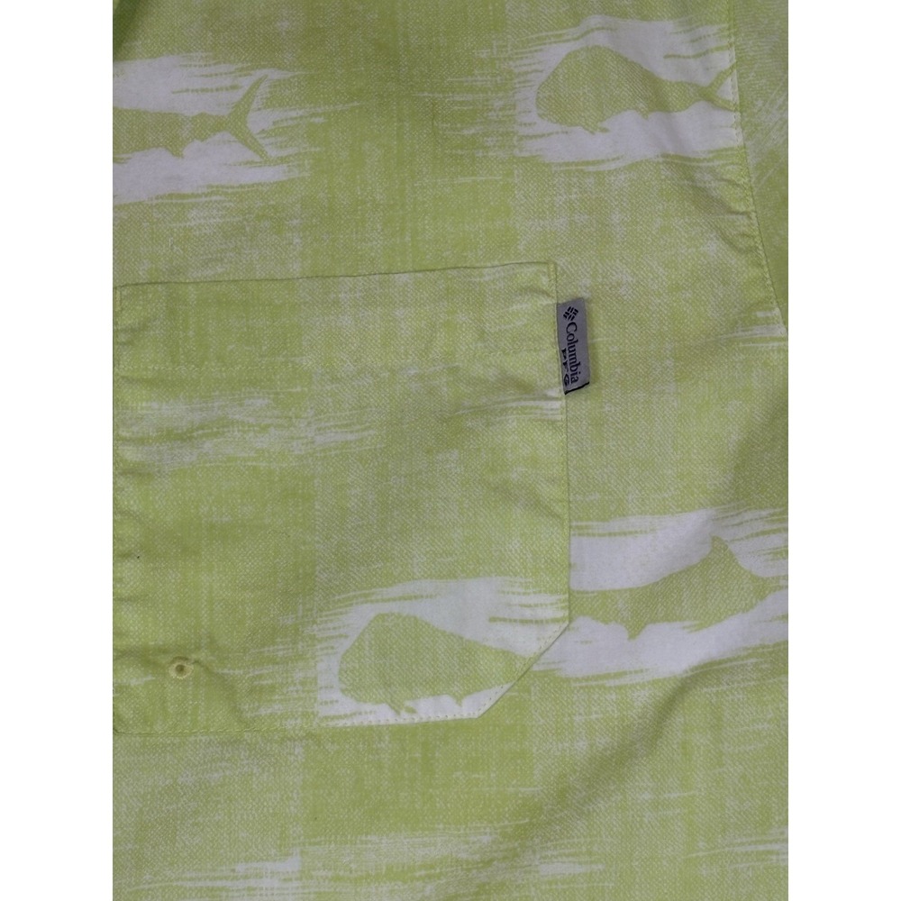 Columbia PFG Shirt Mens Large Lime Green w/Fish Button Up Vented Performance - Picture 3 of 7